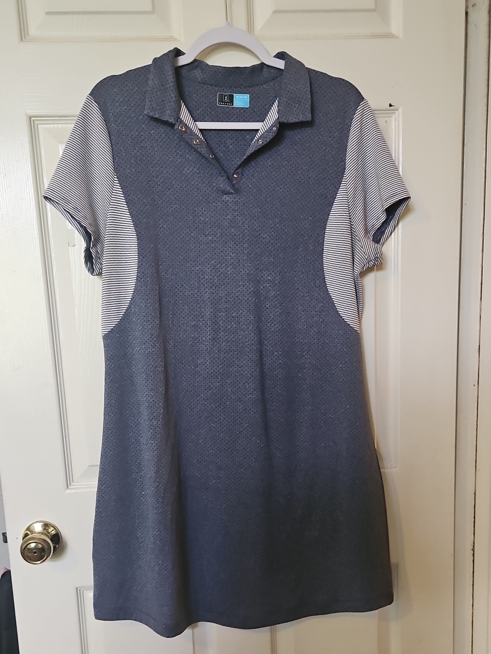PGA Tour Navy Polo Tunic with Striped Sleeve Panels